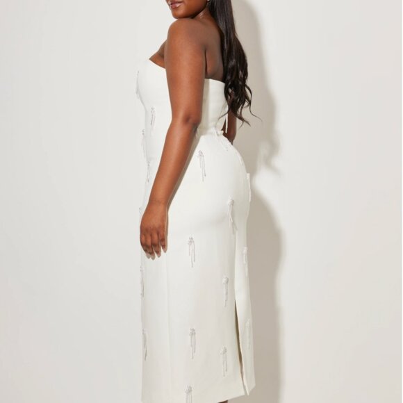 Odd Muse White Pearl Embellished Midi Dress - Picture 5 of 6